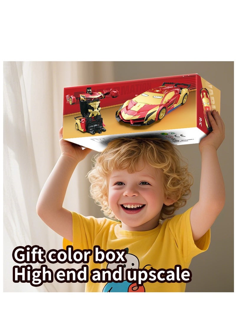 يوكا سيارة تحكم عن بُعد للأطفال، لعبة روبوت وسيارة 2 في 1 للهوايات وأعياد الميلاد، بمقياس 1:18 مع زر واحد للتحول، لعبة تحويل سيارة للأطفال من عمر 5 إلى 12 سنة، سباقات للأولاد والبنات (نمط آيرون مان) - Image 5