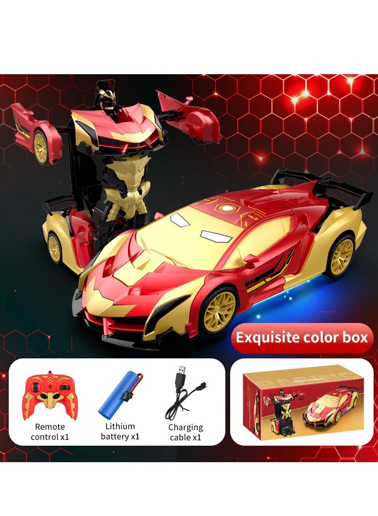 يوكا سيارة تحكم عن بُعد للأطفال، لعبة روبوت وسيارة 2 في 1 للهوايات وأعياد الميلاد، بمقياس 1:18 مع زر واحد للتحول، لعبة تحويل سيارة للأطفال من عمر 5 إلى 12 سنة، سباقات للأولاد والبنات (نمط آيرون مان) - Image 3