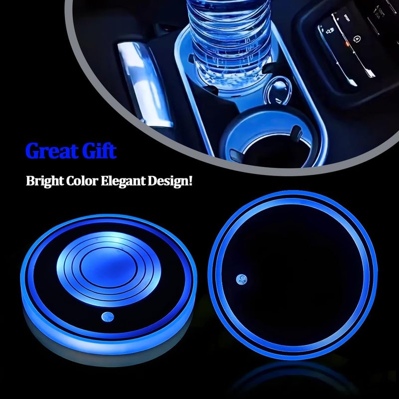 2 قطعة من أضواء حامل الأكواب LED للسيارة، شحن USB، 7 ألوان، حصيرة حامل الأكواب للسيارة، وسادة مشروبات داخلية للسيارة، مصباح ديكور جوي، مناسب لجميع السيارات (النمط 4) - Image 3