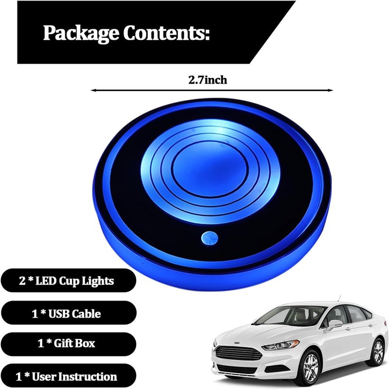 2 قطعة من أضواء حامل الأكواب LED للسيارة، شحن USB، 7 ألوان، حصيرة حامل الأكواب للسيارة، وسادة مشروبات داخلية للسيارة، مصباح ديكور جوي، مناسب لجميع السيارات (النمط 4) - Image 2