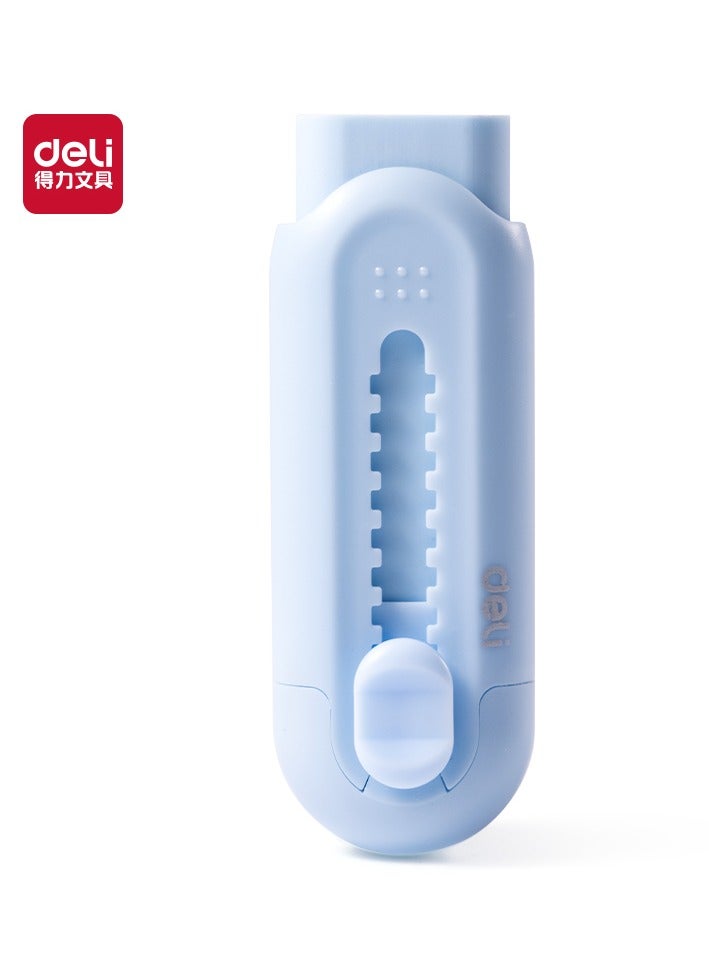 Deli VP400 Self-Cleaning Retractable Eraser with Replaceable Core - Curved Grip for Kids (77mm) - Blue - Image 1