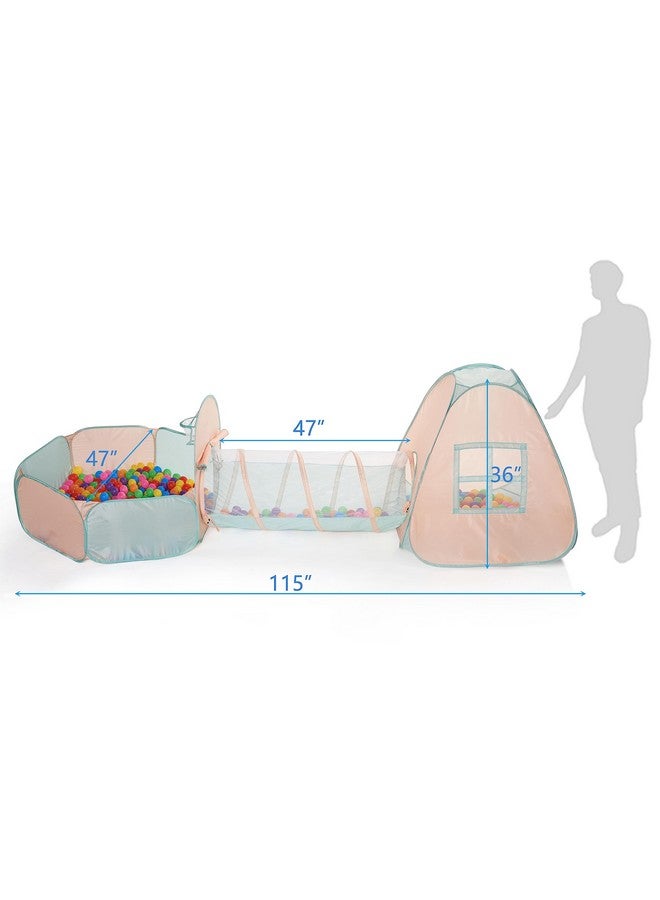 UTEX 3 In 1 Pop Up Kids Play Tent With Tunnel And Ball Pit For Kids, Boys, Girls, Babies And Toddlers, Indoor/Outdoor Playhouse,Orange Pink/Light Green - Image 4