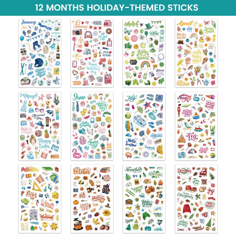 Shoparr Planner Stickers - 12 Monthly Calendar Stickers for Celebrations, Office Accessories for Women, Planner Sticker for Festival Events, Holidays (14 Sheets, 1500+ Sticker Per Pack) - Image 3