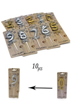 Party Birthday number candles set in the shape of a crown, from zero to 9, silver and gold  - Image 1