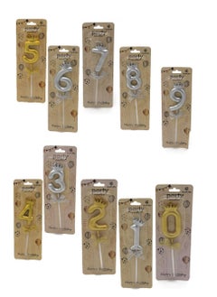 Party Birthday number candles set in the shape of a crown, from zero to 9, silver and gold  - Image 2