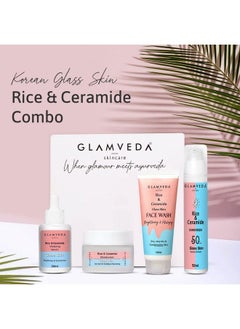 Glamveda Korean Glass Skin Rice & Ceramide Morning 4 Step Skincare Routine For Women With Gift Box ; Face Wash Serum Moisturizer & Sunscreen  - Image 3