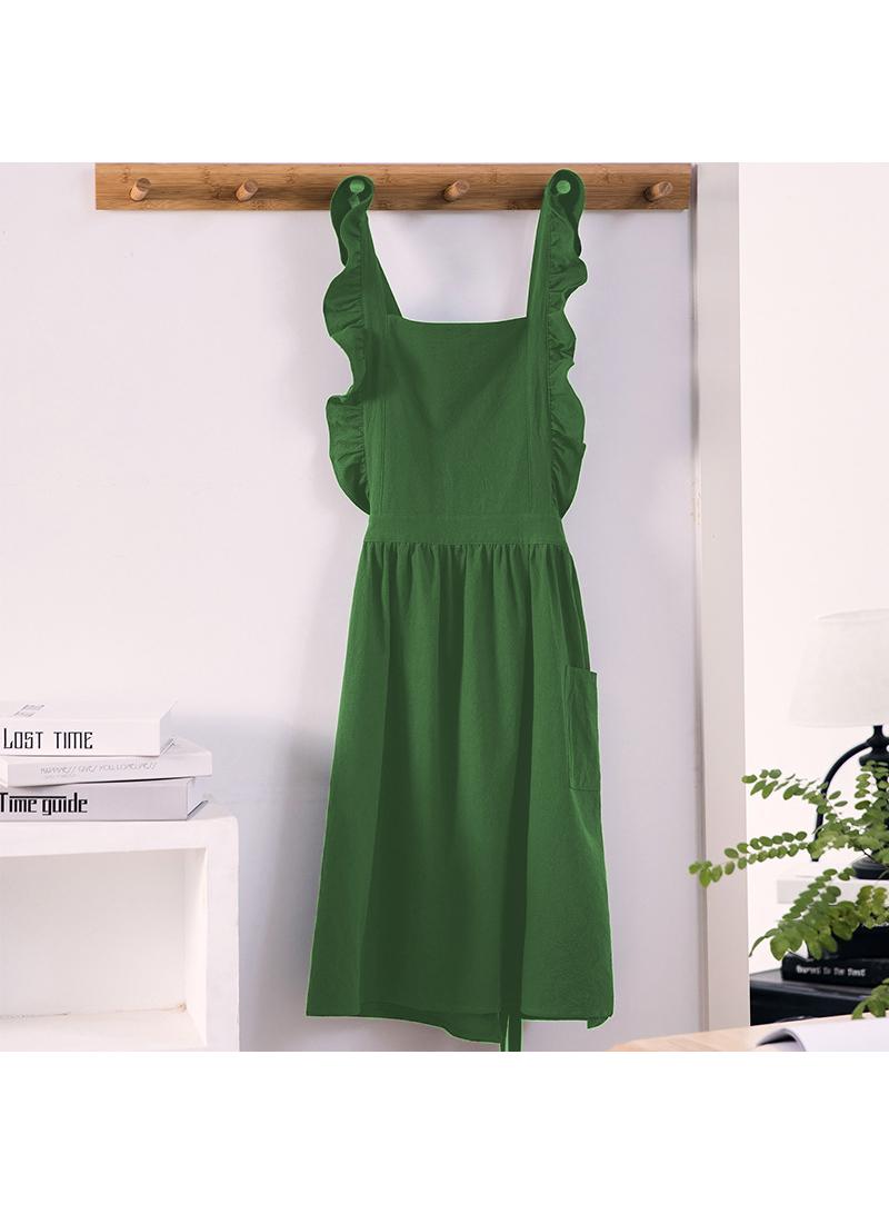 Household lotus leaf lace cotton linen apron Kitchen coffee shop work apron 
