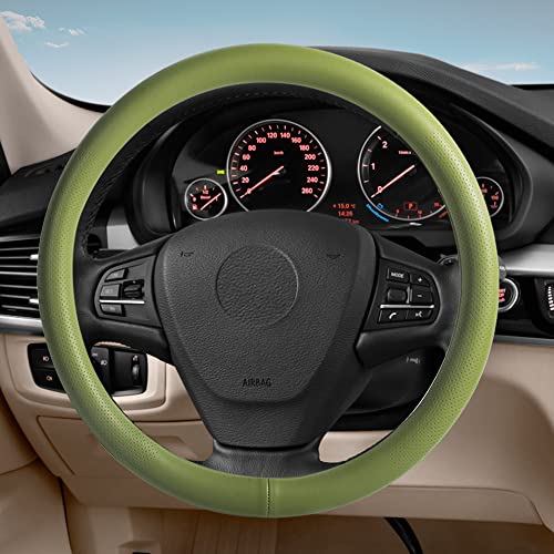 VARGTR Car Steering Wheel Cover,Universal 15 Inch Premium Leather Car Steering Wheel Cover,Best Grip,Perforated Design,Breathable,Non-Slip,Sweat-Absorbent,Warm in Winter and Cool in Summer (Green) - Image 5