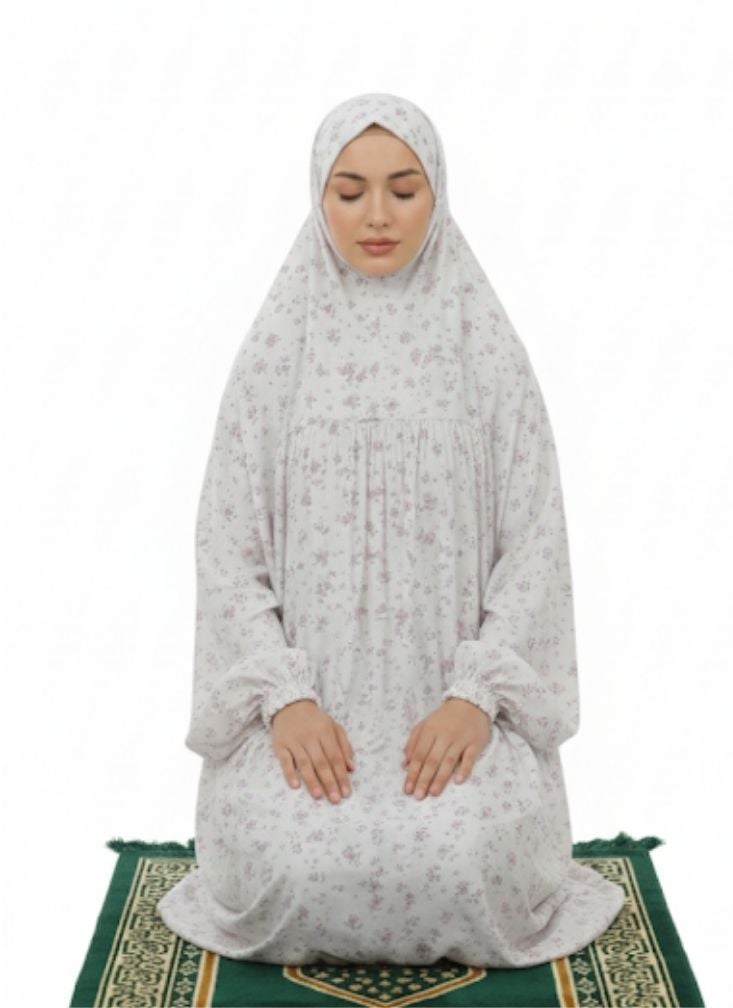 Premium Women Floral Prayer Dress Full Length Modest Salah Abaya with Attached Hijab - Image 2