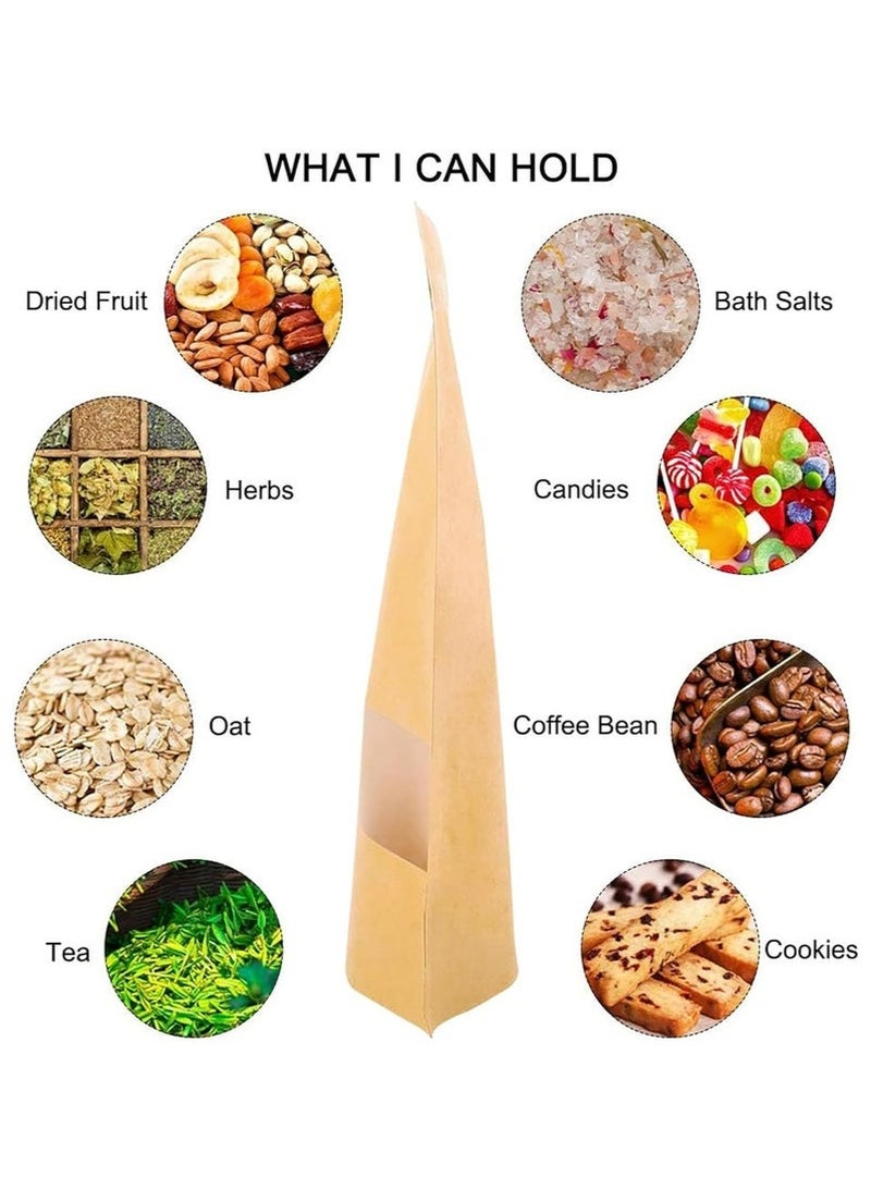 BAEKO 100-Piece Kraft Bags with Clear Window, Resealable Bags Stand Up Pouches Coffee Bags Sealable Bags for Packaging, Ziplock Stand Up Bags for Home or Business (15*22*4cm) - Image 4