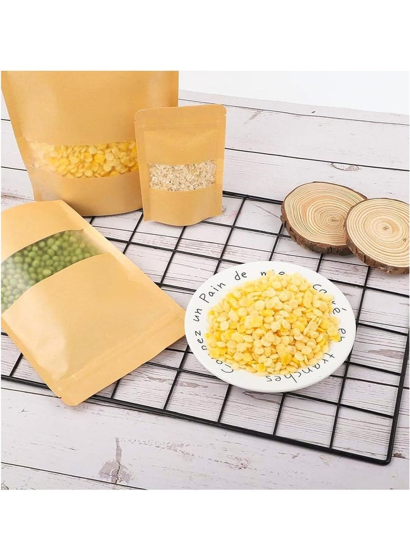BAEKO 100-Piece Kraft Bags with Clear Window, Resealable Bags Stand Up Pouches Coffee Bags Sealable Bags for Packaging, Ziplock Stand Up Bags for Home or Business (15*22*4cm) - Image 5