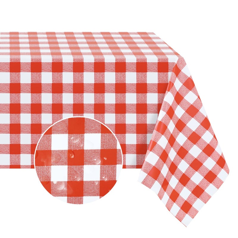 Romanstile Square Vinyl PVC Tablecloth 100 Waterproof Buffalo Plaid Plastic Table Cloth Oil Proof Heavy Duty Wipeable Table Covers for DiningCampingPicnicOutdoor  54 x 54 Red and White