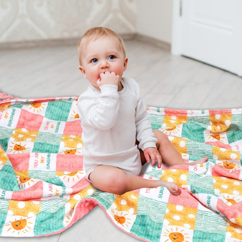 SWESEN Baby Blanket for Girls, Super Soft Double Layer Mink Blankets with Dotted Backing, Sun Smile Toddler Newborn Nursery Bed Blanket, You are My Sunshine Print Throw Blanket, 30 X 40 Inches - Image 4