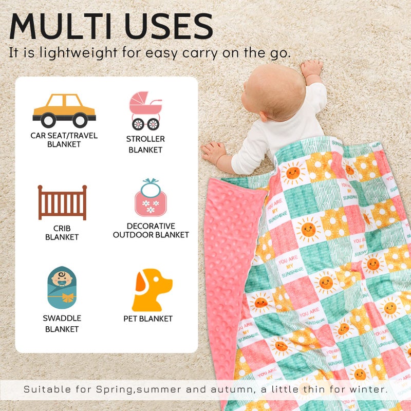 SWESEN Baby Blanket for Girls, Super Soft Double Layer Mink Blankets with Dotted Backing, Sun Smile Toddler Newborn Nursery Bed Blanket, You are My Sunshine Print Throw Blanket, 30 X 40 Inches - Image 5