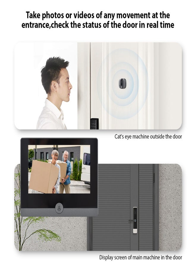 WiFi Video Doorbell for Apartment 2.4GHz Peephole Camera 4.3-inch IPS Display Tuya APP 1080P 120 Degree Visible Night Vision Peephole Camera Motion Detection 2-way Audio Built-in Battery Rechargeable - Image 5