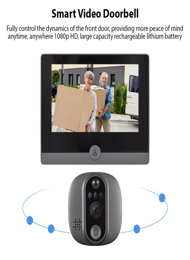 WiFi Video Doorbell for Apartment 2.4GHz Peephole Camera 4.3-inch IPS Display Tuya APP 1080P 120 Degree Visible Night Vision Peephole Camera Motion Detection 2-way Audio Built-in Battery Rechargeable - Image 2