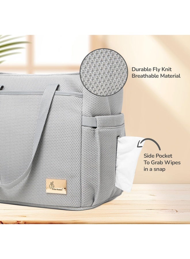 R for Rabbit Caramello Tote Baby Diaper Bag with Changing Mat for Mother, Waterproof, Large Capacity Multifunctional Maternity Nursing Travel Hand Bag with Sling for Moms (Grey) - Image 2