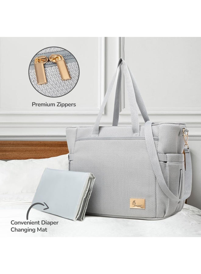 R for Rabbit Caramello Tote Baby Diaper Bag with Changing Mat for Mother, Waterproof, Large Capacity Multifunctional Maternity Nursing Travel Hand Bag with Sling for Moms (Grey) - Image 3