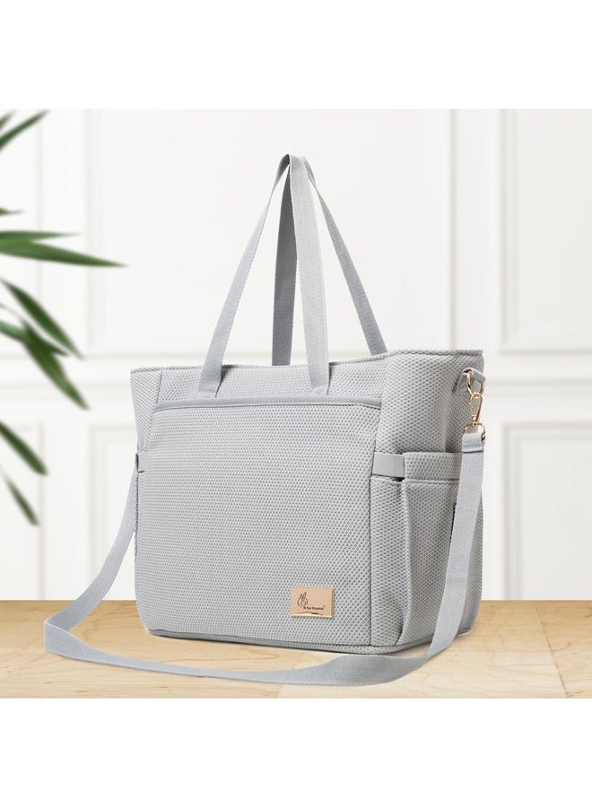 R for Rabbit Caramello Tote Baby Diaper Bag with Changing Mat for Mother, Waterproof, Large Capacity Multifunctional Maternity Nursing Travel Hand Bag with Sling for Moms (Grey)