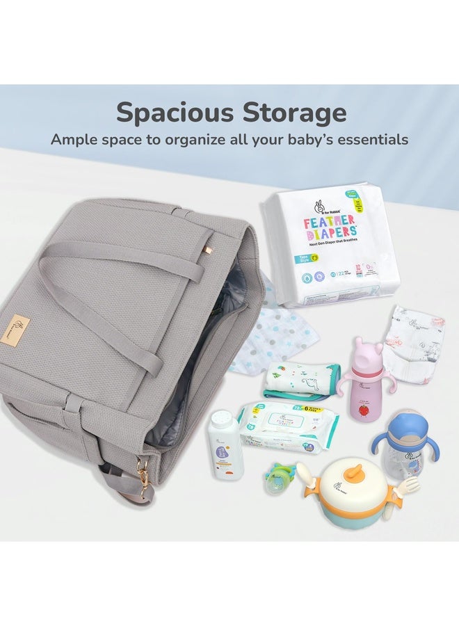 R for Rabbit Caramello Tote Baby Diaper Bag with Changing Mat for Mother, Waterproof, Large Capacity Multifunctional Maternity Nursing Travel Hand Bag with Sling for Moms (Grey) - Image 4