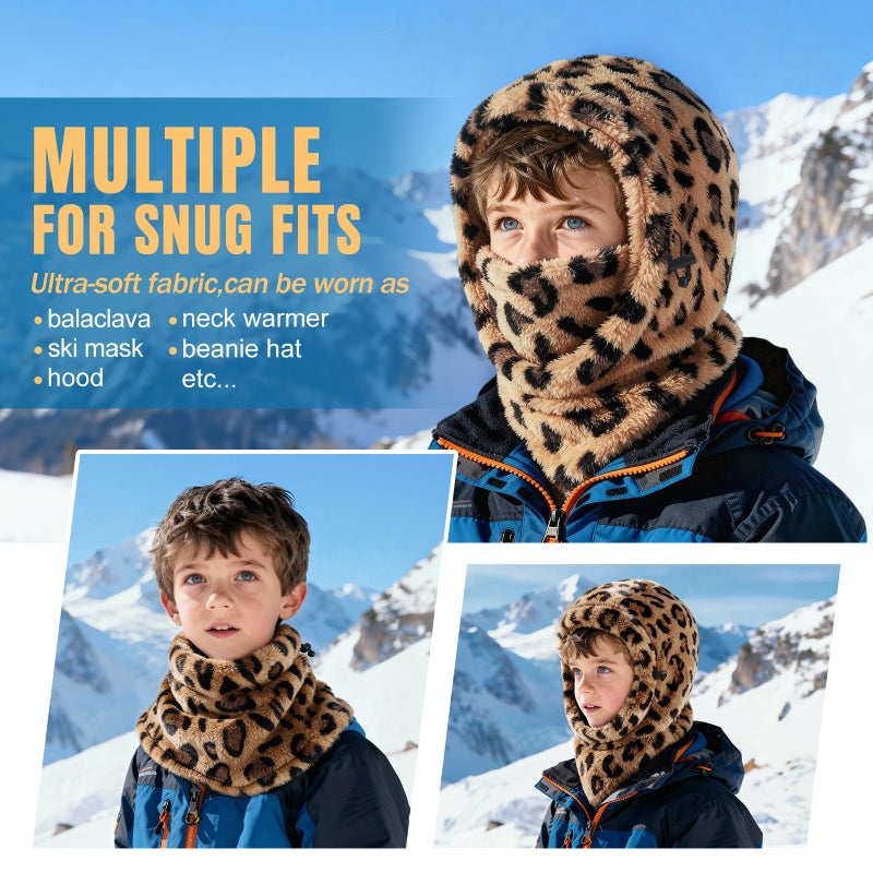 Biange Ski Mask Kids Balaclava, Boys Girls Winter Fleece Hats Beanies for Kids, Fluffy Winter Hat Ski Face Mask Cover Snow Gear - Image 4