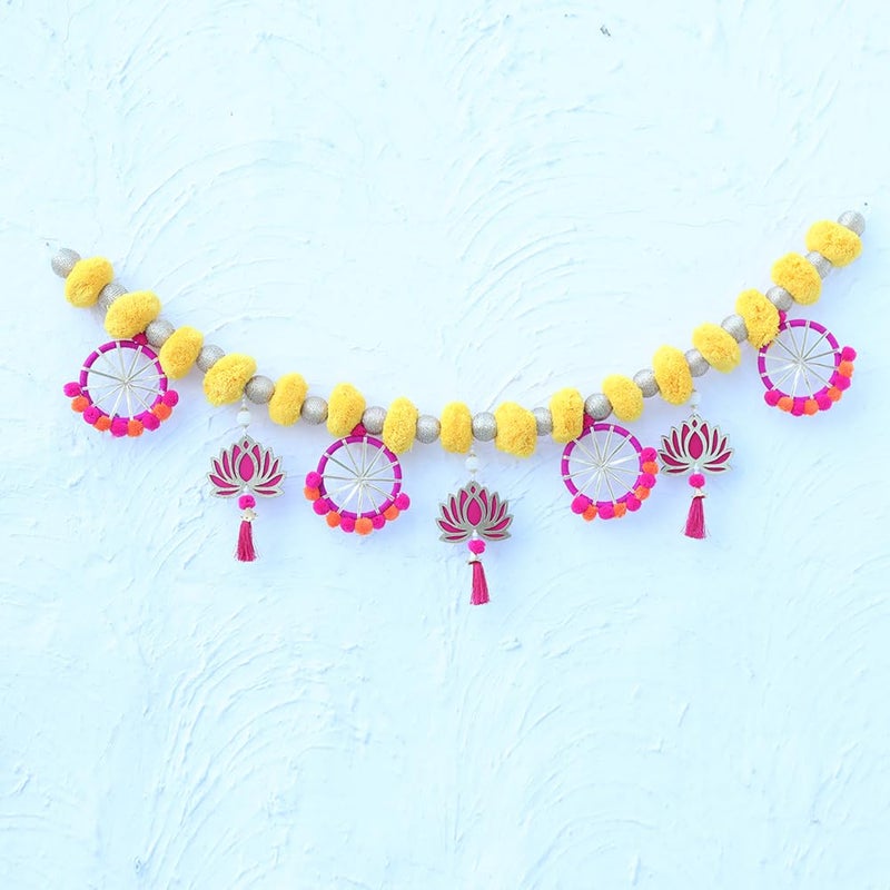 Kaameri Bazaar Kaameri Bazaar Traditional Handmade Lotus toran/Multicolor String Toran with gota pati Ring and pom pom for Indian Diwali Decorations Items Fancy Garland Door Hanging/Bandarwal/Toran.  - Image 2