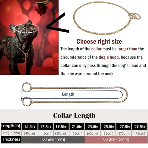 Ximipet Heavy Duty Dog Choke Collar Slip Dog P Chain Snake Collar Plating Anti-Rust Dog Training Collars for Small Large Dogs Black/Gold/Silver/Rose Gold 15.5in-29.5in (21.5in, Gold) - Image 3