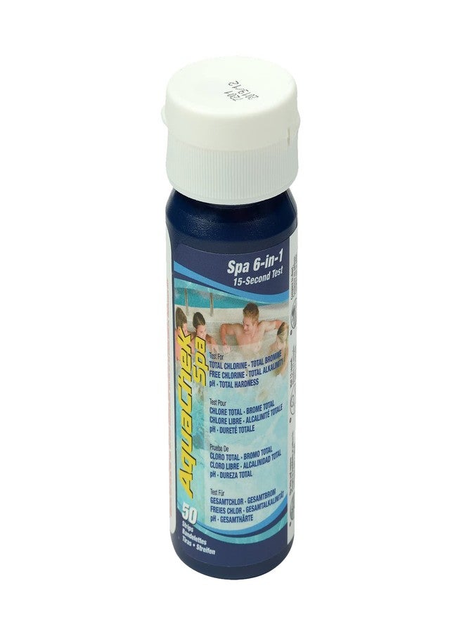 أكواتشيك شرائط اختبار AquaChek SPA 6 في 1 - شرائط اختبار المنتجعات الصحية للبروم الكلي، والكلور الكلي، والكلور الحر، ودرجة الحموضة، والقلوية الكلية، والصلابة الكلية - مجموعة اختبار جودة المياه الاحترافية (50 شريطًا) - Image 1