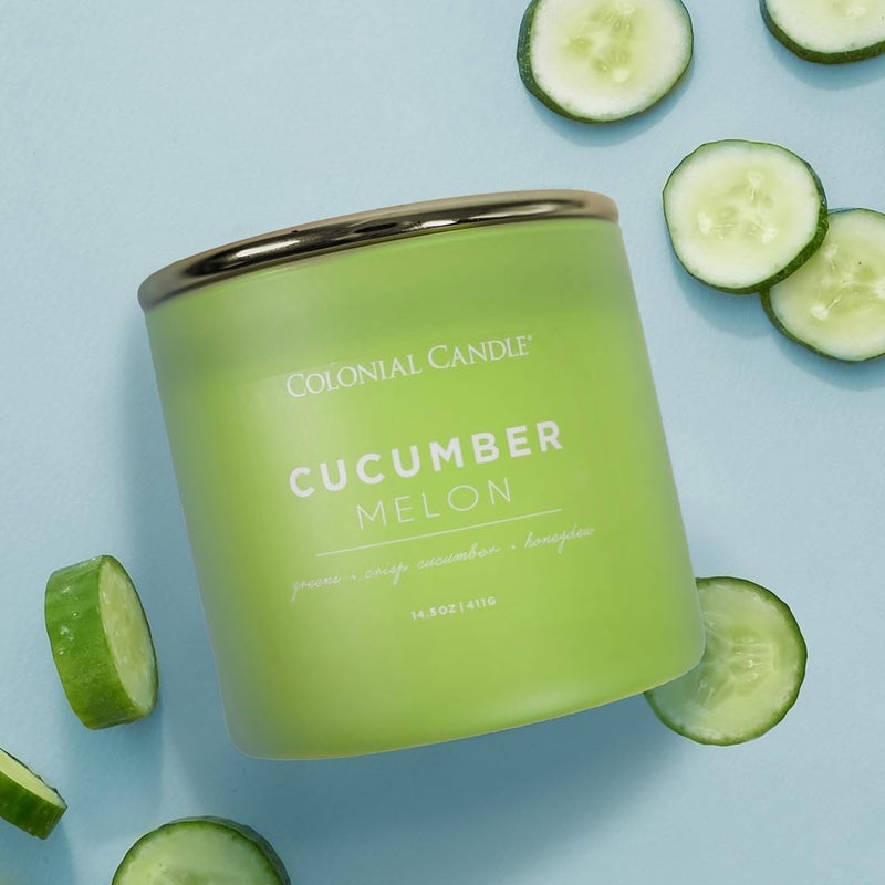 Colonial Candle Cucumber Melon Scented Jar Candle, Pop of Color Collection, 3 Wick, Green, 14.5 oz - Up to 60 Hours Burn - Image 5