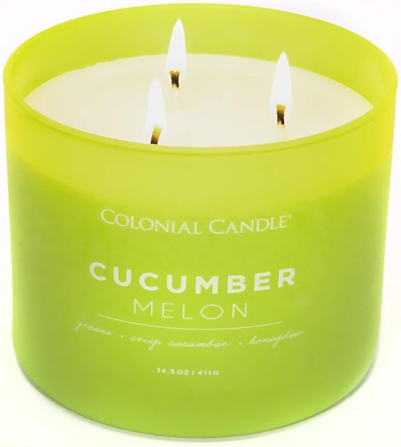 Colonial Candle Cucumber Melon Scented Jar Candle, Pop of Color Collection, 3 Wick, Green, 14.5 oz - Up to 60 Hours Burn - Image 3