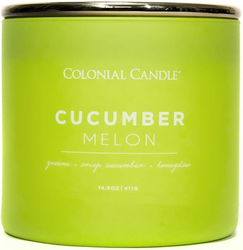 Colonial Candle Cucumber Melon Scented Jar Candle, Pop of Color Collection, 3 Wick, Green, 14.5 oz - Up to 60 Hours Burn - Image 1