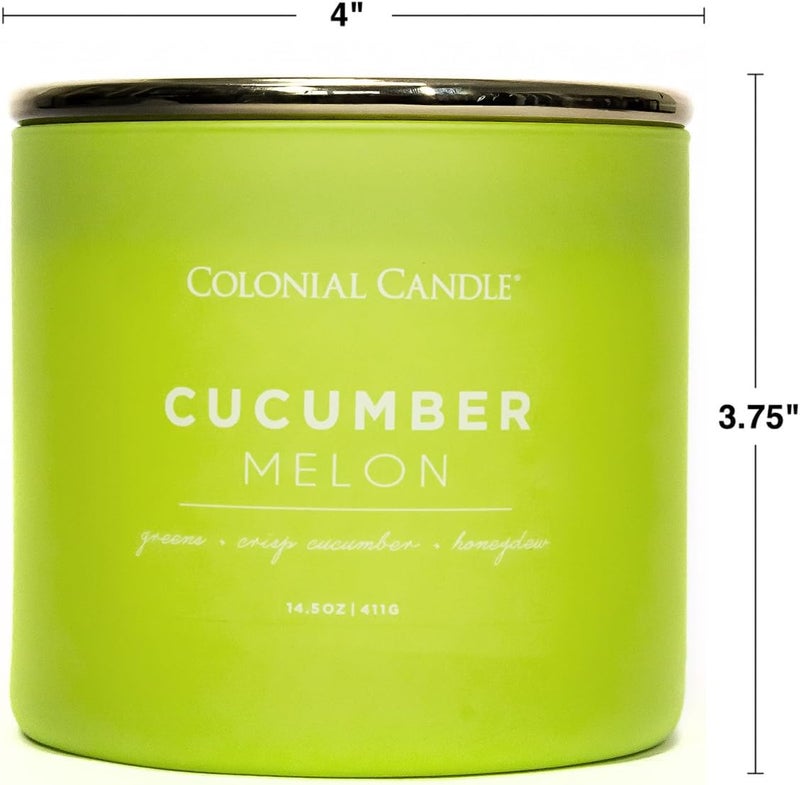 Colonial Candle Cucumber Melon Scented Jar Candle, Pop of Color Collection, 3 Wick, Green, 14.5 oz - Up to 60 Hours Burn - Image 4