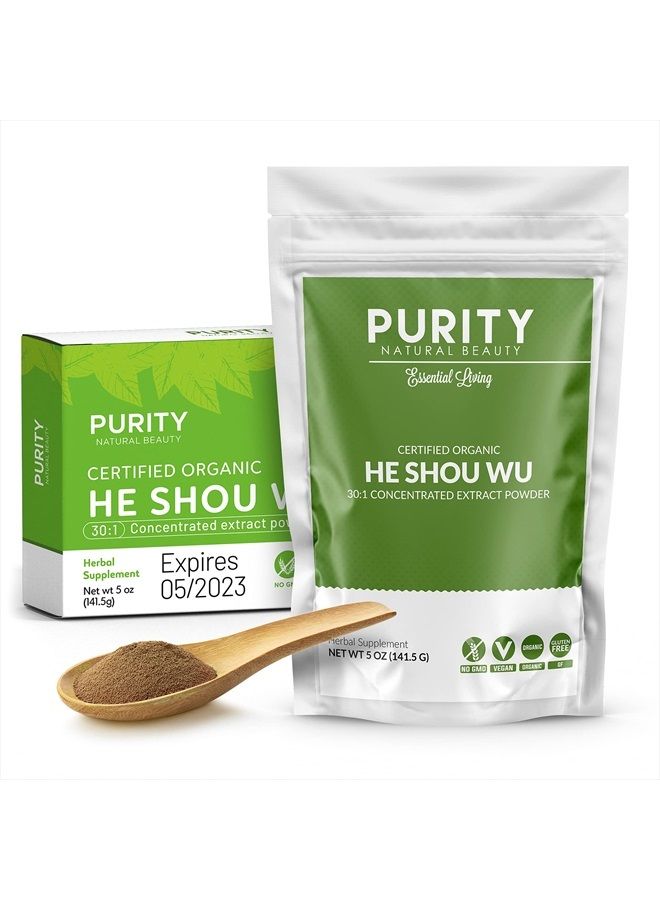 Purity Natural Beauty Certified Organic He Shou Wu - Large 5oz Bag of 30:1 Concentrated-Fo-ti - Organic Foti Extract- Fo ti He Shou Wu Organic-Plus Free Bamboo Spoon  - Image 1