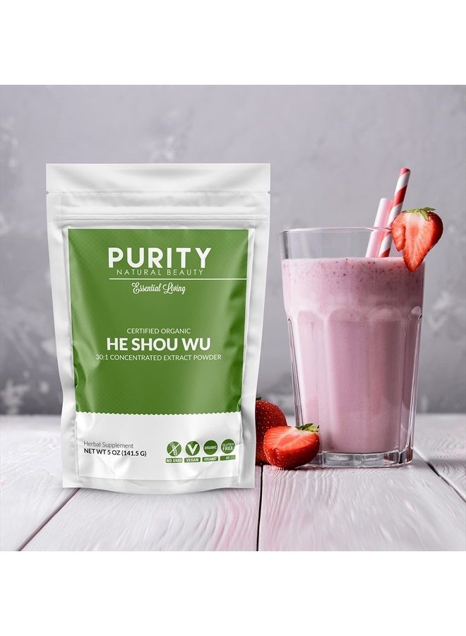 Purity Natural Beauty Certified Organic He Shou Wu - Large 5oz Bag of 30:1 Concentrated-Fo-ti - Organic Foti Extract- Fo ti He Shou Wu Organic-Plus Free Bamboo Spoon  - Image 2