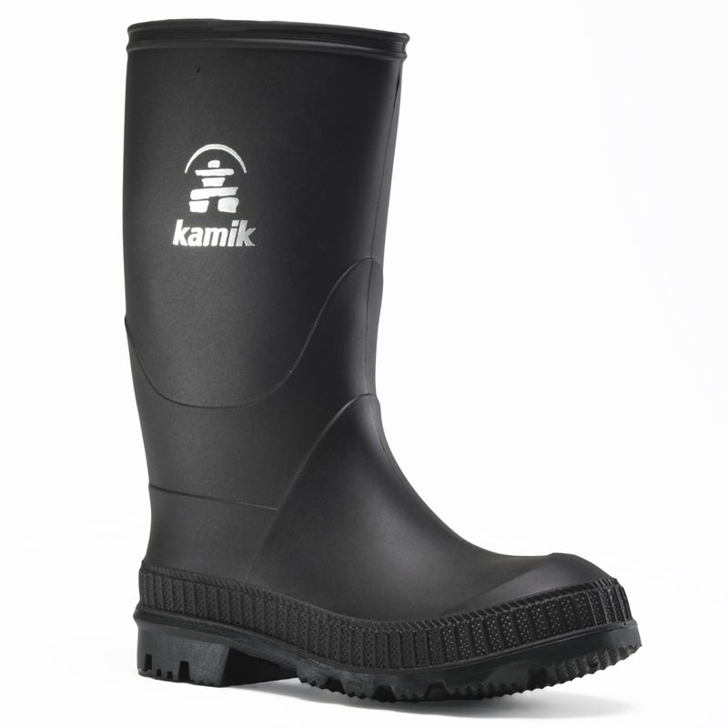 Kamik Stomp Rain Boot for Kids - Waterproof and Warm Felt Footbed, Black - 5 Big Kid - Image 1