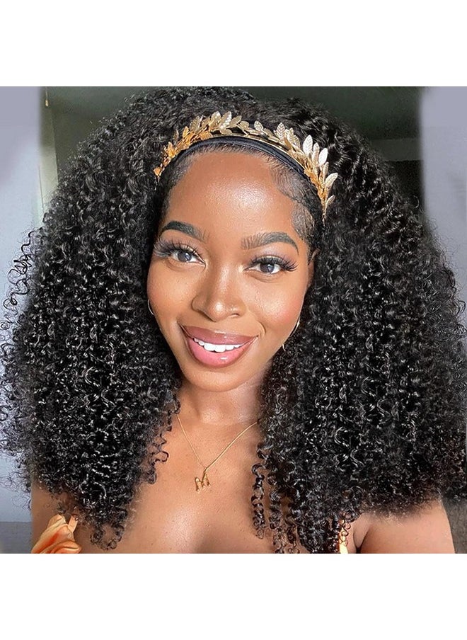 XSY Headband Wig Human Hair Kinky Curly Headband Wigs For Black Women Curly Human Hair Wigs Glueless None Lace Front Wig Brazilian Virgin Human Hair 150% Density Natural Black Color 20 Inch  - Image 1
