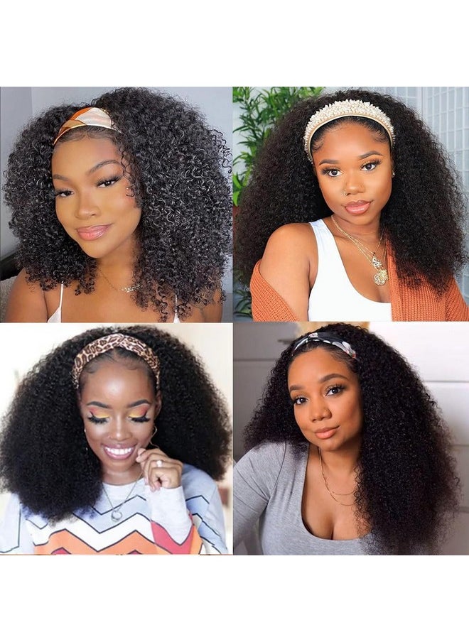 XSY Headband Wig Human Hair Kinky Curly Headband Wigs For Black Women Curly Human Hair Wigs Glueless None Lace Front Wig Brazilian Virgin Human Hair 150% Density Natural Black Color 20 Inch  - Image 3