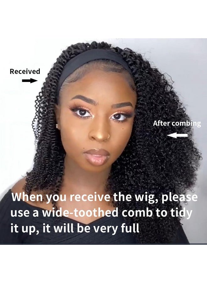 XSY Headband Wig Human Hair Kinky Curly Headband Wigs For Black Women Curly Human Hair Wigs Glueless None Lace Front Wig Brazilian Virgin Human Hair 150% Density Natural Black Color 20 Inch  - Image 2