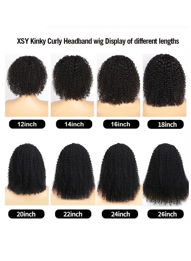 XSY Headband Wig Human Hair Kinky Curly Headband Wigs For Black Women Curly Human Hair Wigs Glueless None Lace Front Wig Brazilian Virgin Human Hair 150% Density Natural Black Color 20 Inch  - Image 4