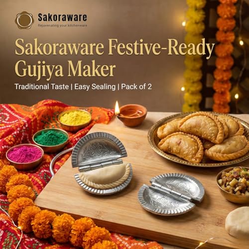 Sakoraware Aluminium Gujiya/Gujia Karanji Maker| karjikai Mould Cutter Sacha Machine, Kitchen Mold for Holi Festivals (Set of 2) with Herbal Gulal oraganic Holi Colours, Multicolour - Image 3