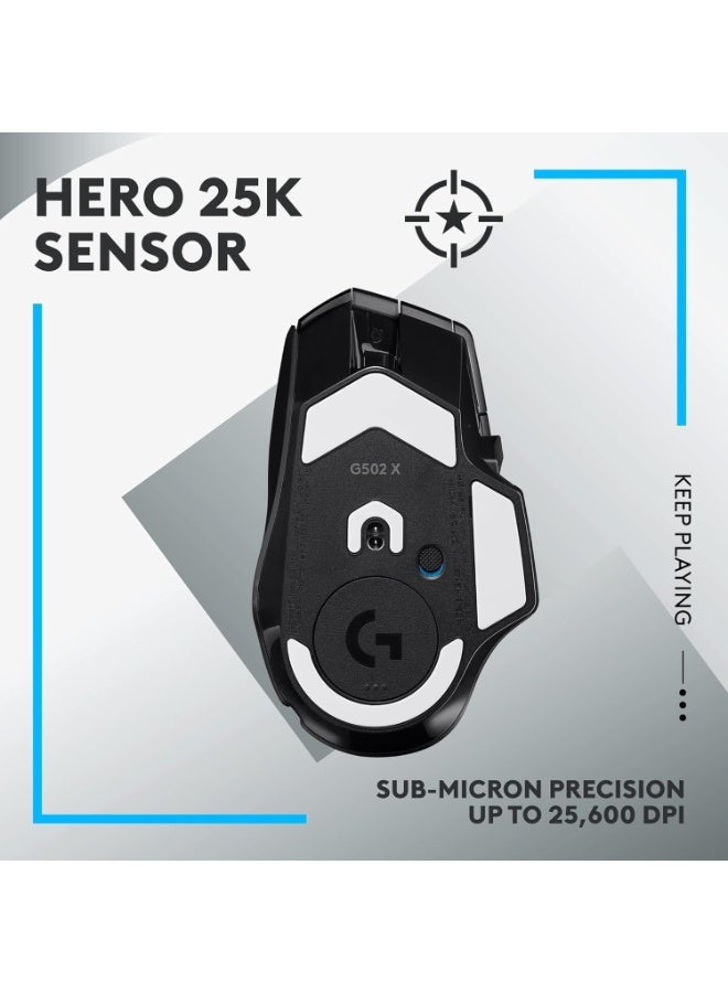 Logitech G G502 X LIGHTSPEED Wireless Gaming Mouse - Optical mouse with LIGHTFORCE hybrid optical-mechanical switches, HERO 25K gaming sensor, compatible with PC - macOS/Windows - Black - Image 4