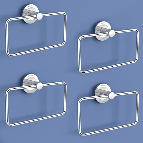 Plantex Stainless Steel Towel Ring for Bathroom/Wash Basin/Napkin-Towel Hanger/Bathroom Accessories (Chrome-Rectangular) - Pack of 4 - Image 1