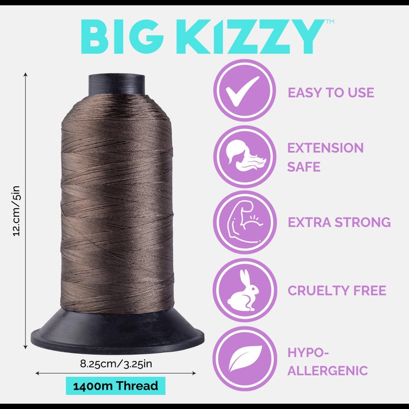 Big Kizzy Light Brown 1400m Nylon Thread for Hair Extensions, Sew in Human Hair Weft and Wigs - Non-Slip and Comfortable Hold for Hand and Machine Tied Weft - Image 2