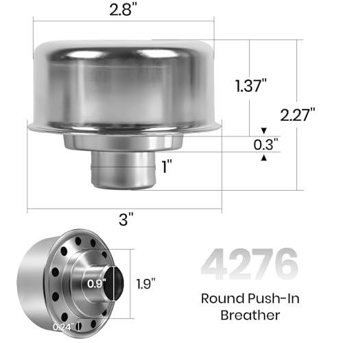 Calvana (2-Pack) Calvana Round Push-In Breather with 1” Tube for 1-1/4" Hole in Valve Cover, Includes Grommet, Compatible with Spectre 4276, Fits SBC, BBC, SBF, 327, 350, 302, 454, and 502 - Image 2