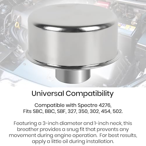Calvana (2-Pack) Calvana Round Push-In Breather with 1” Tube for 1-1/4" Hole in Valve Cover, Includes Grommet, Compatible with Spectre 4276, Fits SBC, BBC, SBF, 327, 350, 302, 454, and 502 - Image 5