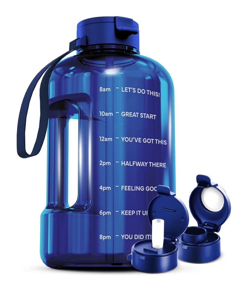 AQUAFIT 128 oz Water Bottle with Time Marker - Straw & Chug Lid - BPA Free 1 Gallon Gym Water Bottle with Handle - Big Gallon Jug (Blue, 128 Ounces) - Image 1