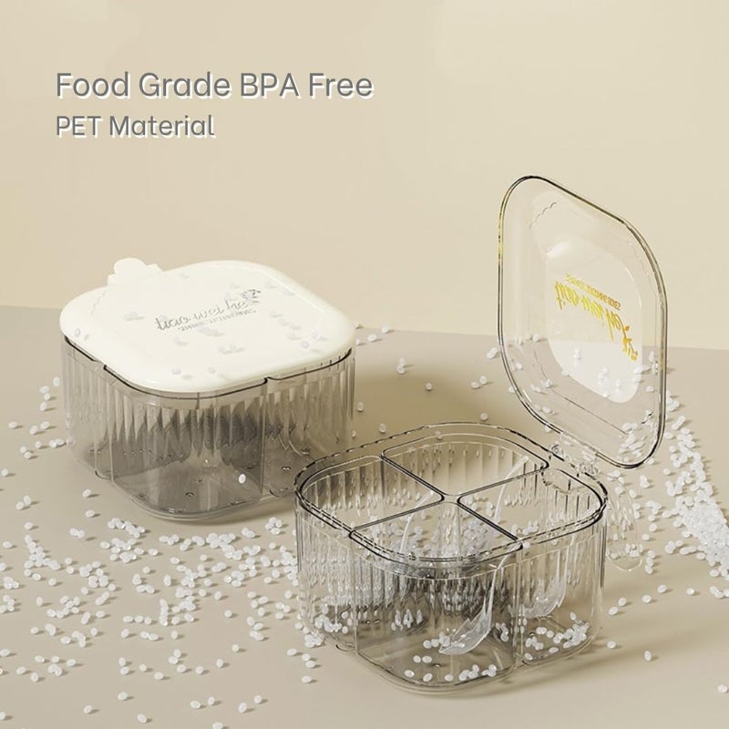 HOOPVOOL صندوق توابل أكريليك شفاف بـ 4 أقسام مع ملعقة، صندوق توابل شفاف لتخزين أسطح المطبخ، منظم توابل متعدد الاستخدامات للملح والسكر والفلفل والأعشاب والمزيد (شفاف) - Image 5