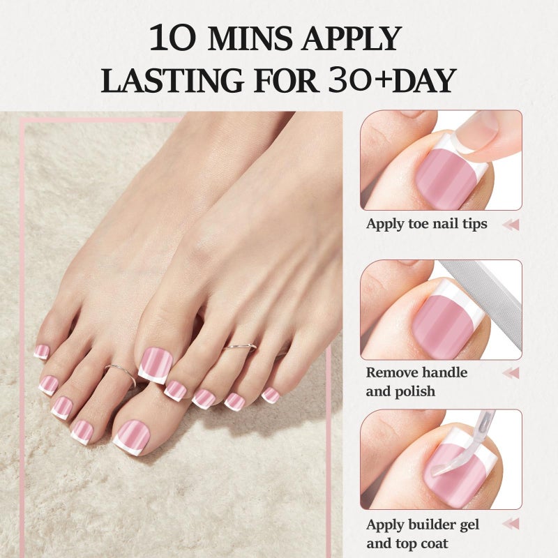 SWRITATSK Toe Nail Press Ons Toenails, French Tip Toe Press On Nails,180 Pcs Square Toe Nail Tips,Toe Nails Press On Toenails For Women, Thick Fake Toenails,Valentines Gifts for Women 15 Sizes - Image 2
