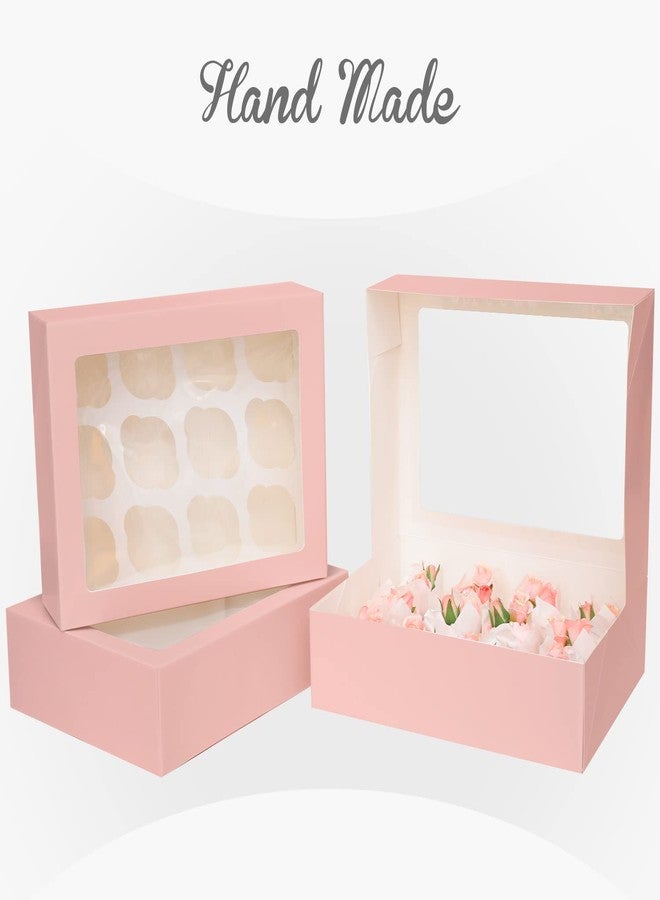 Bakepacker 12 Cupcake Containers 10-Packs Pink Cupcake Box Cupcakes Carrier, 12 Cupcake Boxes with Window 13"x10"x3.5" - Image 3