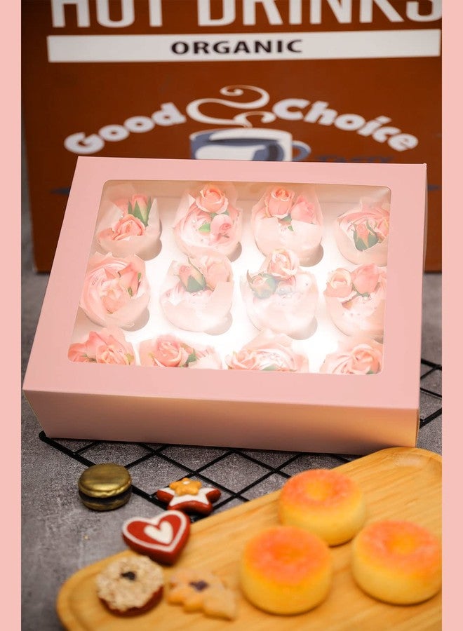 Bakepacker 12 Cupcake Containers 10-Packs Pink Cupcake Box Cupcakes Carrier, 12 Cupcake Boxes with Window 13"x10"x3.5" - Image 5